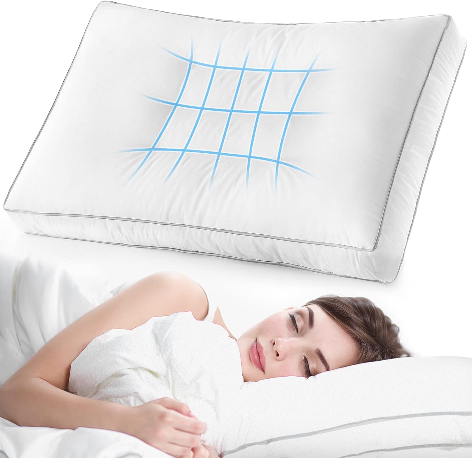 Hotel Bed Pillows,Quality Luxury Pillow for Sleeping,Ergonomically Designed Down Alternative Pillow,Suitable for Back, Stomach or Side Sleeper(White) : Home & Kitchen