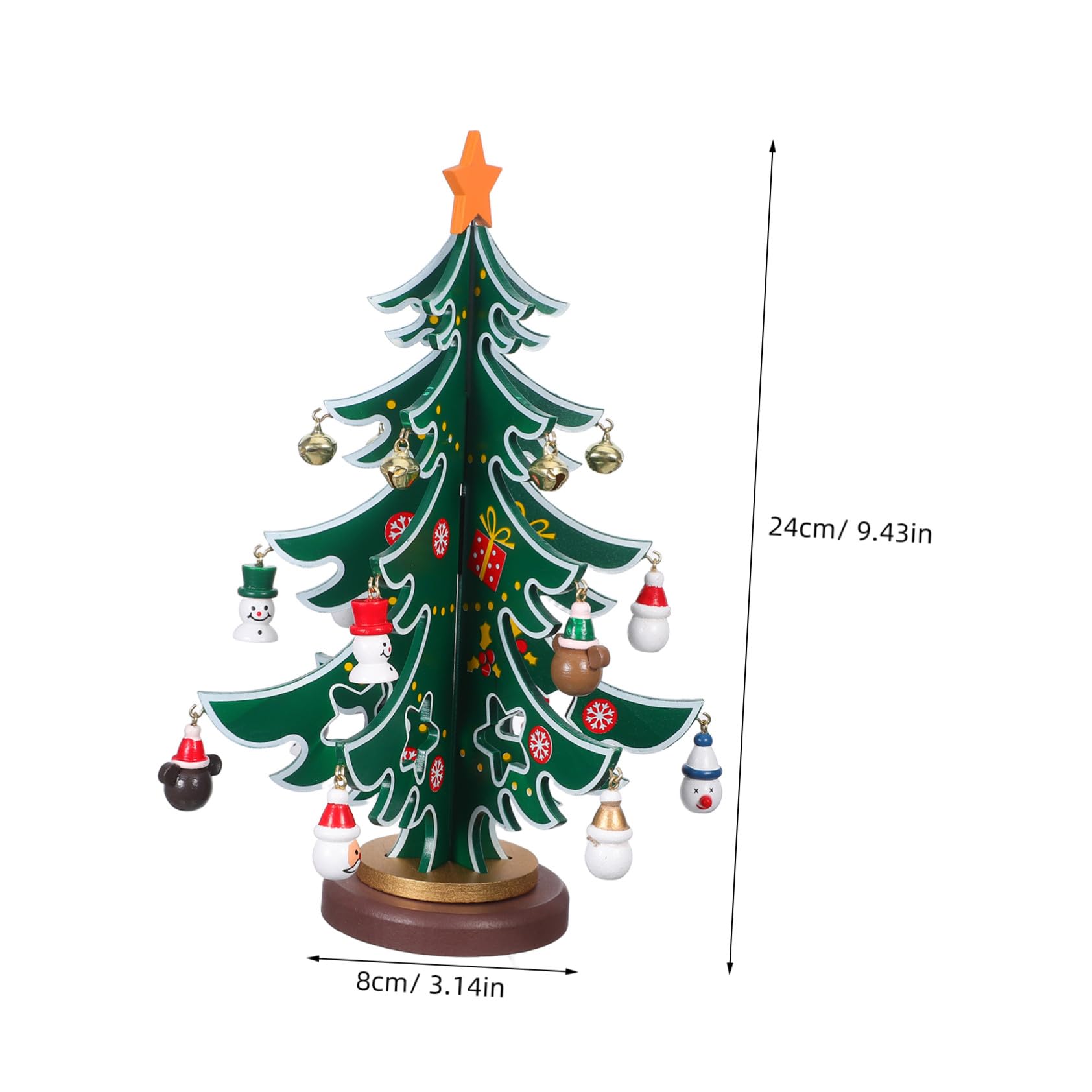 2 Piezas Mini Árbol de Navidad de Madera con Adornos Decoración de Mesa para Fiesta Navideña Centro de Mesa Festivo Diseño Artesanal Detallado y Natural