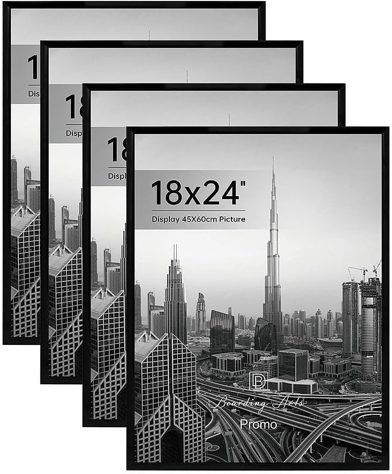 Boarding 18X24 Poster Frame 4 Pack,Black Picture Frames for Wall Gallery