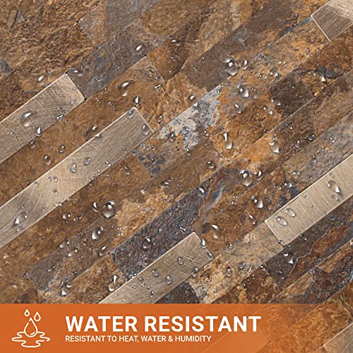 Milesun 10 Sheets Rustic Stone Mixed Metal Gold Peel And Stick Backsplash Tile, 10.5 Inch X 11.5 Inch Decor Wall Stickers Tiles For Kitchen, Bathroom, Laundry Room, Camper, Fireplace, Countertops #TOP5