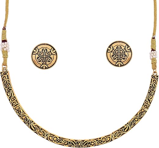 VOYLLA Enamelled Elegance Choker Jewellery Set, Ethnic Women Short Necklace Sets, Gift, Women's Gift, Valentine Gift