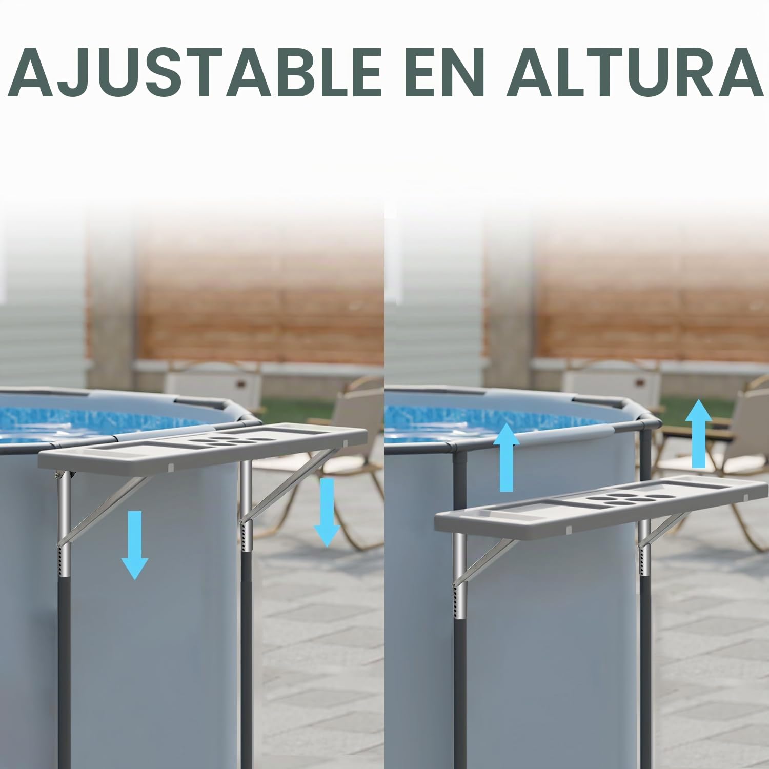 ECO POOLTECH Mesa de Bar de Piscina, Bandeja de Piscina 2 en 1 con 5 Portavasos, Plegable para Piscina Fuera del Suelo, Accesorios de Piscina indispensables