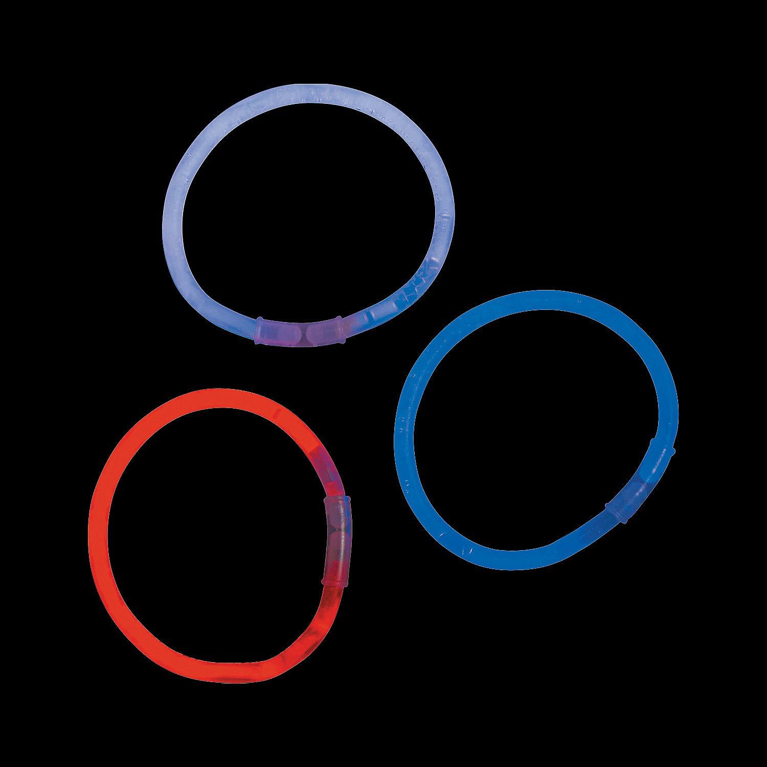 Fun Express Patriotic Red, White, Blue Glow Bracelets - Bulk set of 100 - Fourth of July Party Jewelry and Supplies