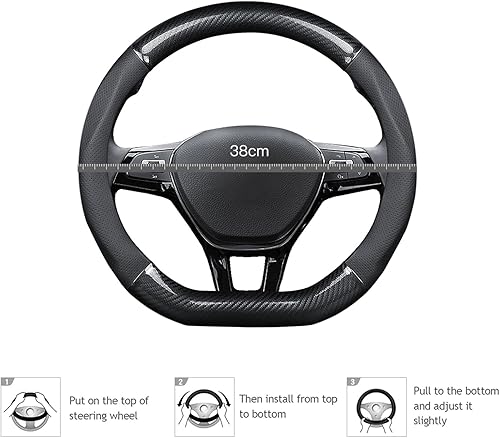 Miniatura 7 de Ergocar Funda antideslizante para volante de automóvil, protector deportivo en forma de D, fibra de carbono y piel sintética, universal para