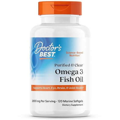 Doctor's Best Aceite de Pescado Purificado y Claro Omega 3 con Goldenomega, Apoya la Salud del Corazón, Ojos, Cerebro y Articulación, No OGM, Libre de Gluten 120 Cápsulas Suave Marinas