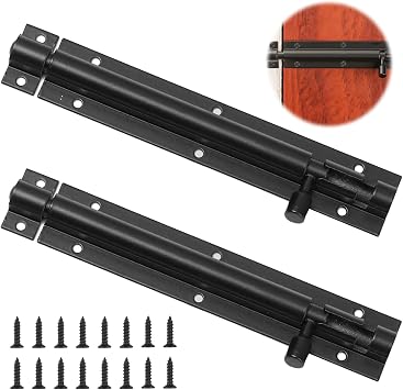 2 Pack Heavy Duty Tower Bolt Black8", Gate Bolt, 200mm Strong Black Coated Door Barrel Bolts, Sliding Bolts Lock for Increasing Security on Garden,Tard Gates & Shed Doors