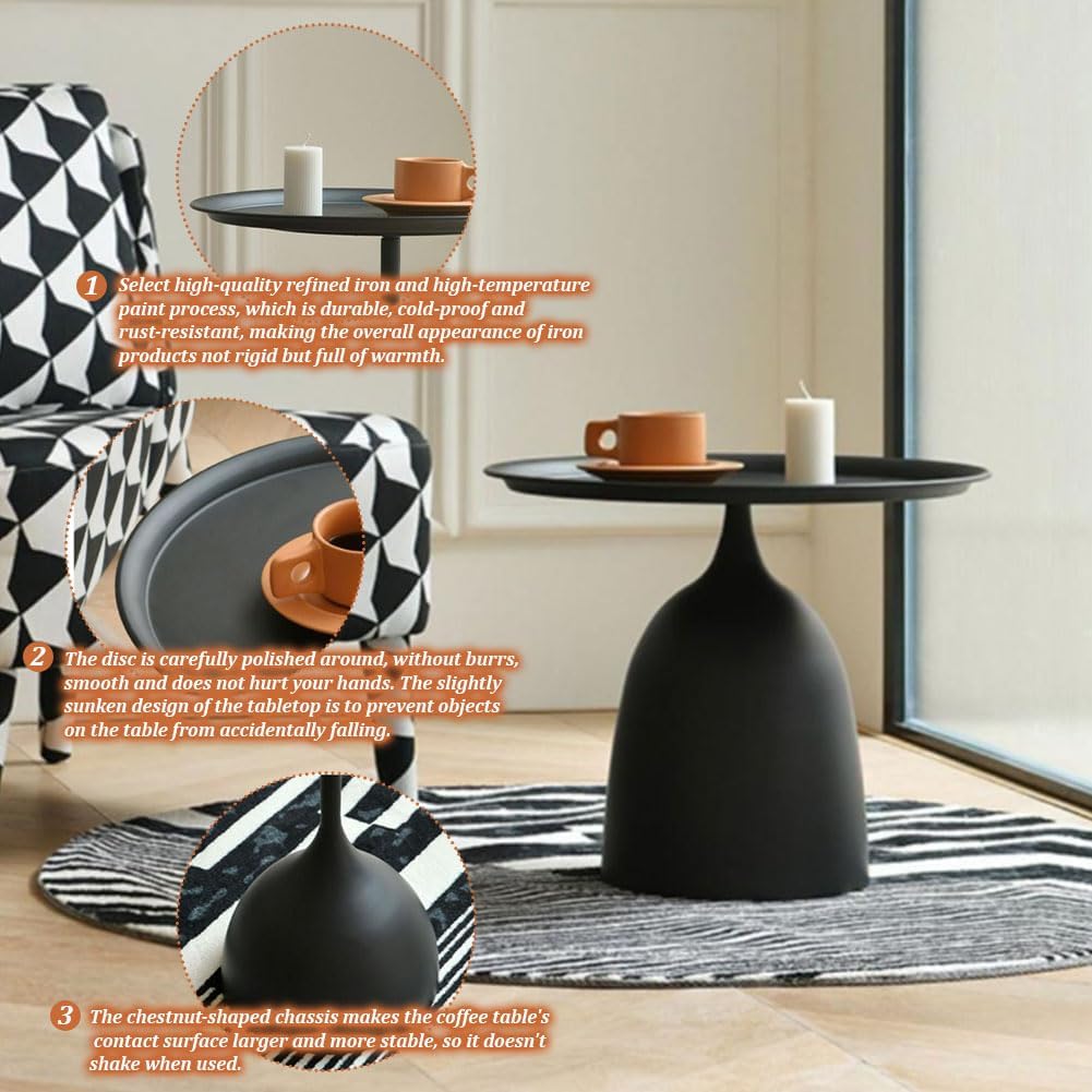 Modern Fluted Drum Coffee Table Set: Round Accent End Table, Beige