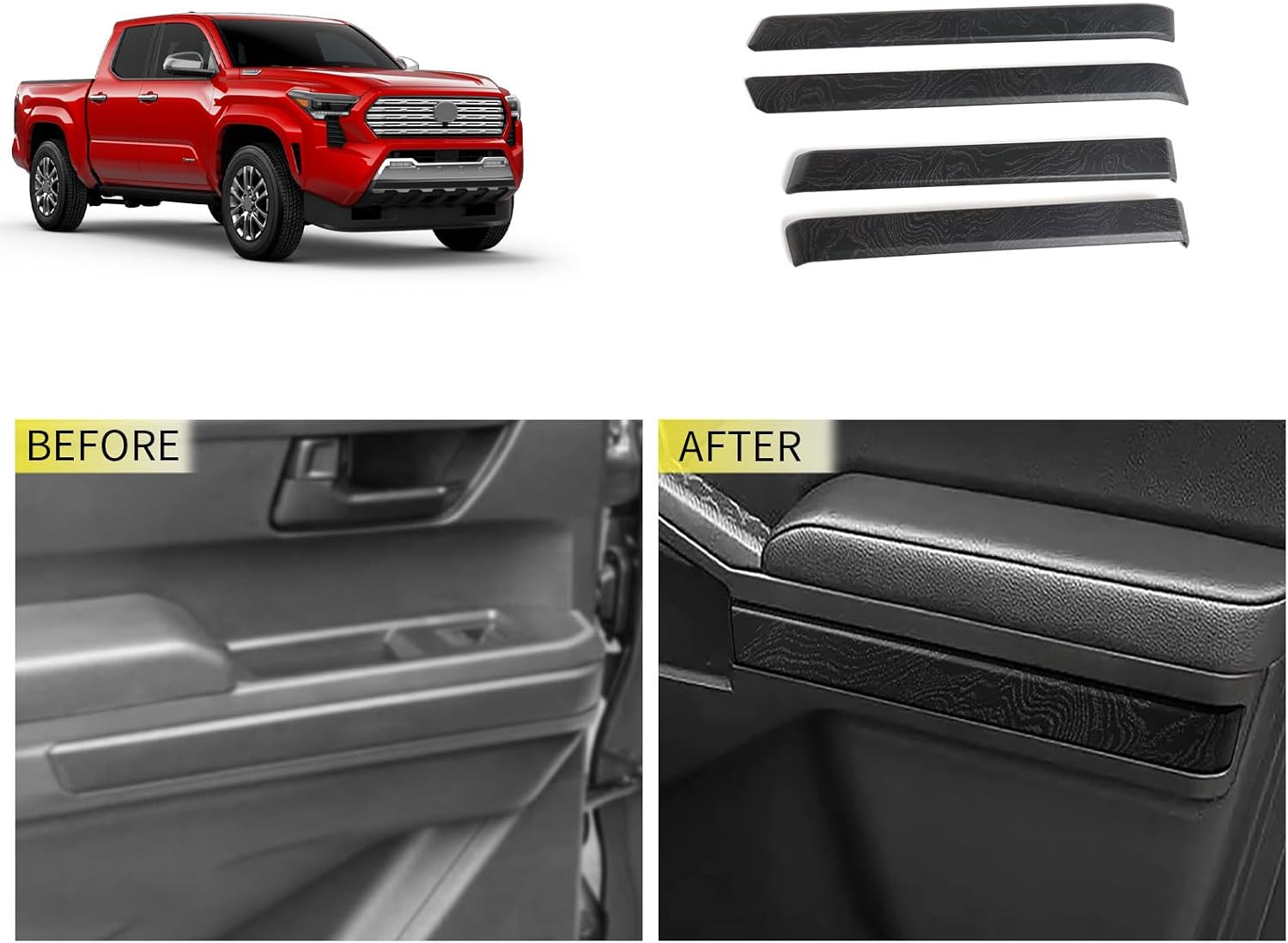Inner Door Panel Decoration Compatible With Toyota Tacoma 2024 2025 2026 Door Panel Below Decoration Cover Trims Interior Car Accessories ABS 4PCS(Black Wood Style)
