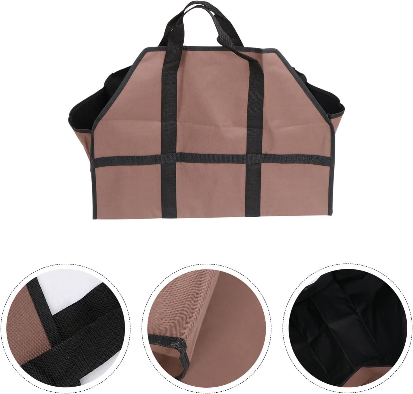 Large Capacity Firewood Carrier Tote Bag with Handles, Coffee
