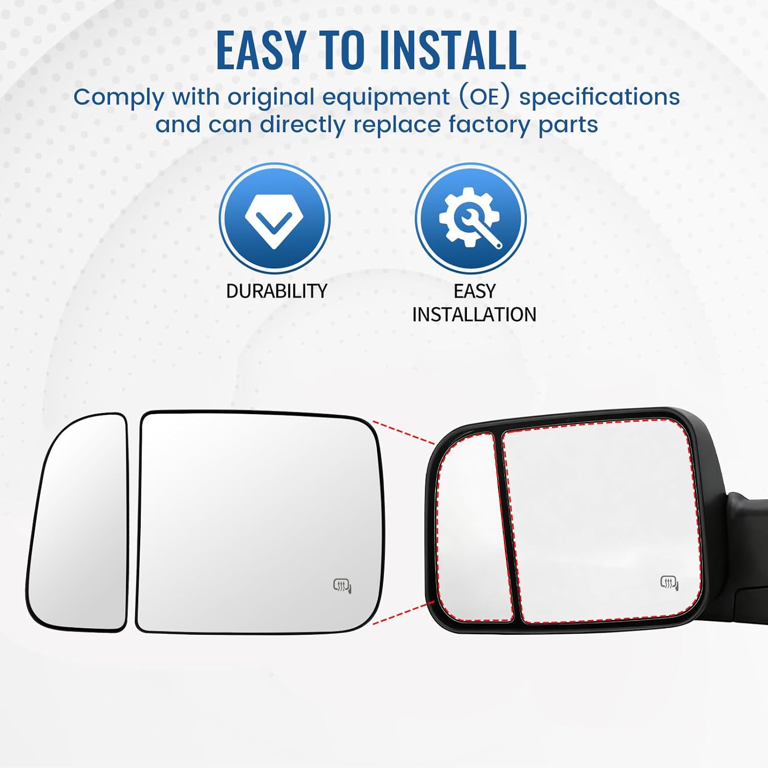 Left Driver Side Lower & Upper Mirror Glass Replacement for 2010-2020 Dodge Ram 1500 2500 3500 4500 5500, Towing Mirrors Convex Rearview Glass with Backing Plate