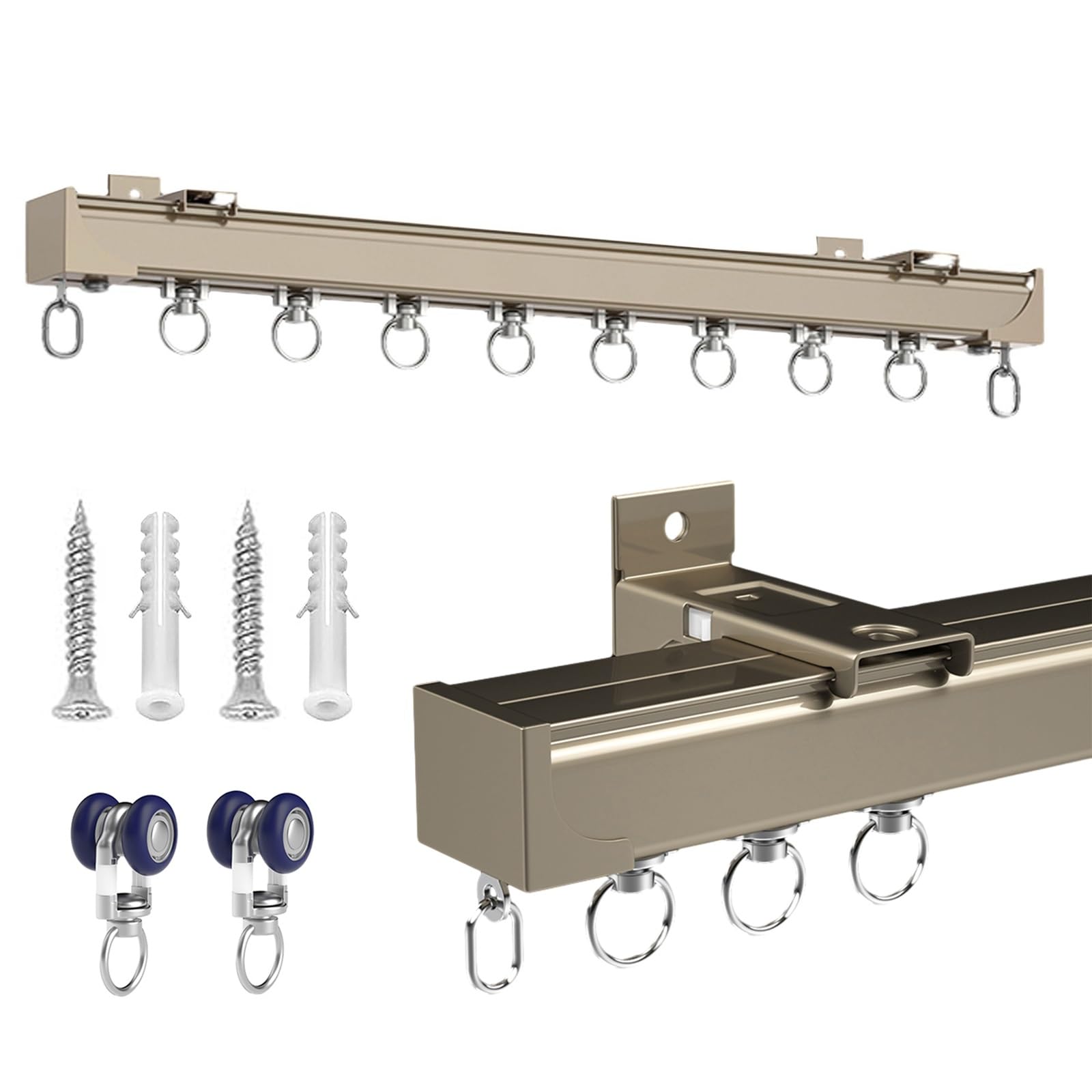 Aluminium Curtain Track for Ceiling/Wall Mount, Curtain Track System for Ceiling / Wall Mount, Sliding Curtain Rail, Straight Curtain Rail, Curtain Track with Rollers