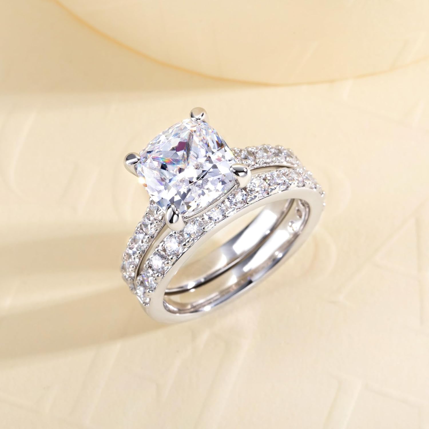 3.09cttw-5.09cttw Cubic Zirconia Wedding Ring Set Cushion/Oval/Marquise Cut D Color VVS1 Clarity 5A Grade CZ Engagement Promise Anniversary Rings Bridal Sets for Women