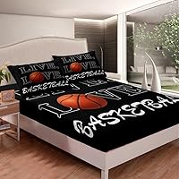 Set di lenzuola da basket a tema sportivo, set di biancheria da letto per bambini, ragazzi, ragazze, adolescenti, decoro a sfera, lenzuolo con angoli colorati a tema bianco, 3 pezzi matrimoniali