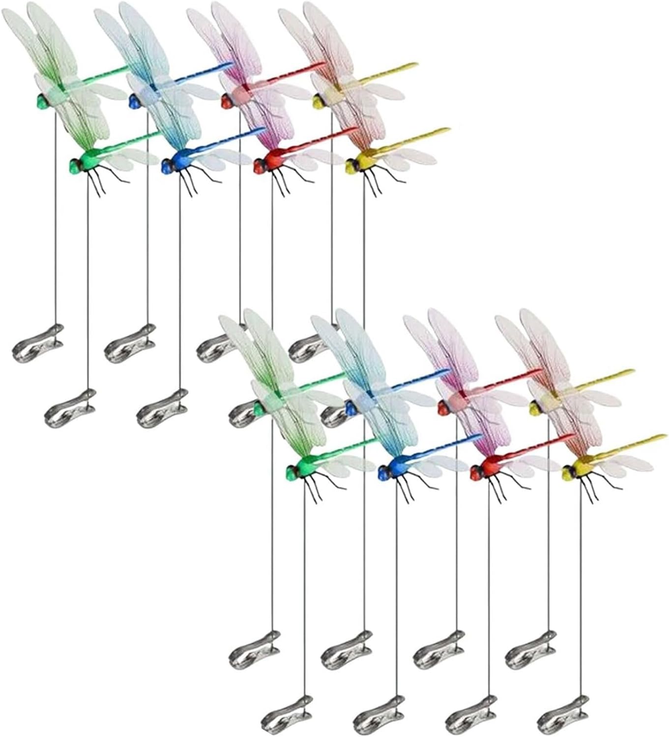Dragon Fly Clips for Bugs,Fake Dragonfly Clip, Plastic Dragonfly Garden Decorations, Yard Ornaments with Clip for Hat, Deer, Horse, Fly Scare Device Indoor Outdoor(16PCS)