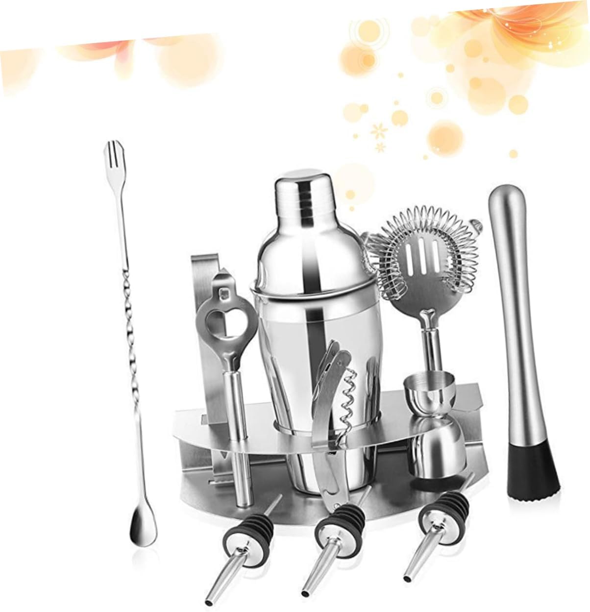 Bar Mixer Set 12pcs Stainless Steel Cocktail Shaker Tool Kit Strainer Ice Tong Spoon Measuring Cup Ideal for Home