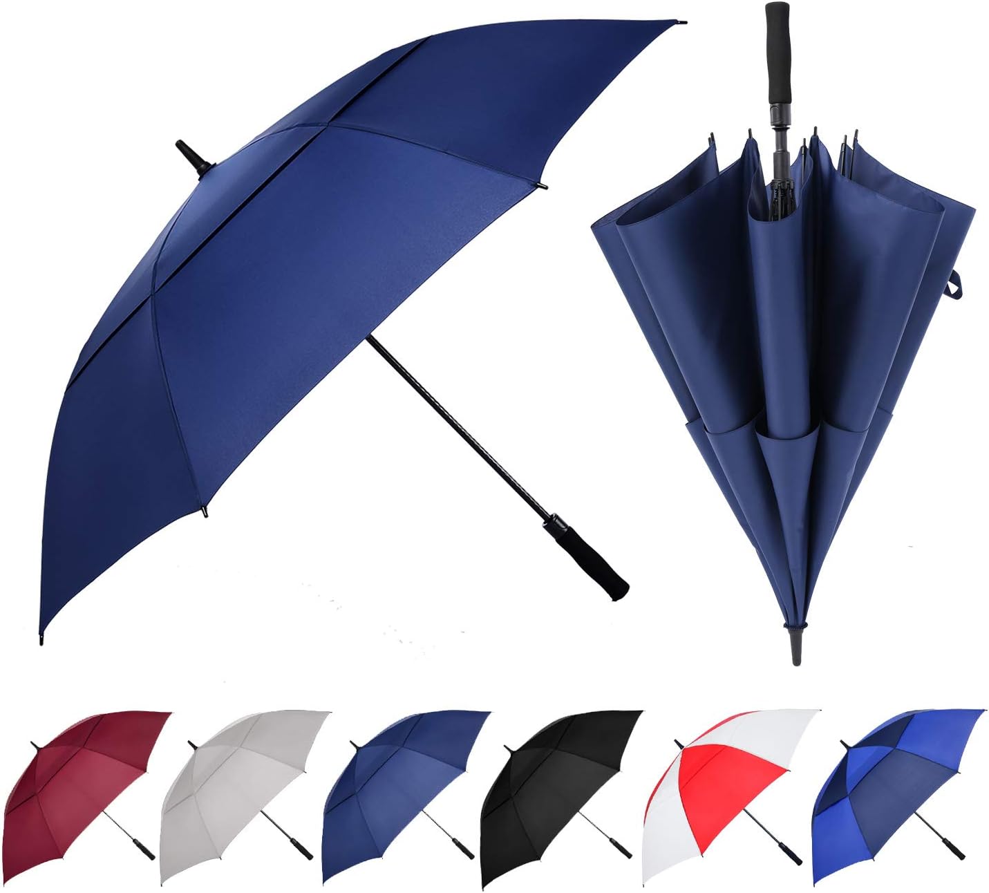 Baraida Golf Umbrella Large 62/68/72 Inch, Extra Large Oversize Double Canopy Vented Windproof Waterproof Umbrella, Automatic Open Golf Umbrella for Men and Women and Family.(62 inch,Navy Blue) : Sports & Outdoors
