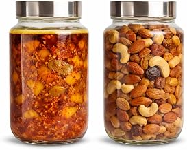 2000ML Glass Storage Jar with Airtight Stainless Steel Lid | Kitchen Pickle Jar for Mango Pickle, Dry Fruits, Snacks & Pantry Storage | Clear Heavy Glass Food Container (2 KG Capacity)