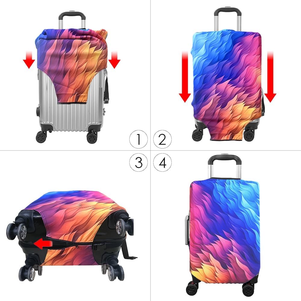 GANNEPIE Suitcase Cover Washable Travel Luggage Protector Anti-Scratch Colorful Flames Printed Luggage Cover for 26-28 Inch