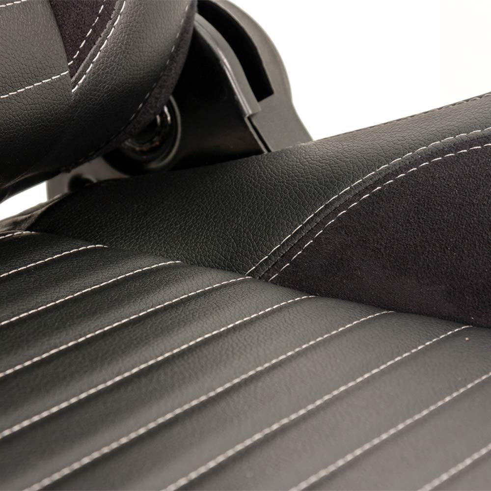 AUTO-STYLE Sportsitze 'Classic II' - Schwarz PVC Kunstleder + Suede + Graue Naten - Linksseitig verstellbare Rückenlehne - inkl. Laufschienen