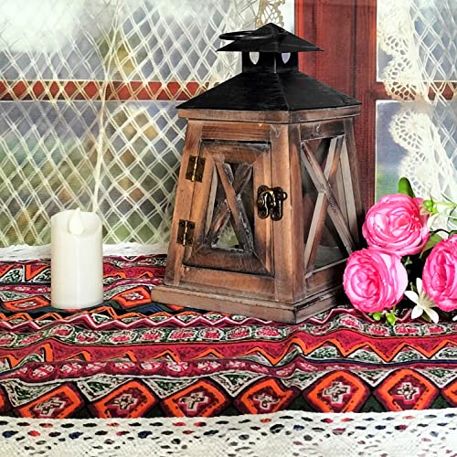 Sycyulan Vintage Wooden Rustic Lantern, Decorative Candle Lantern With Farmhouse Style For Table Top Mantle Wall Hanging Display Party Decor Indoor Outdoor (B) #TOP7