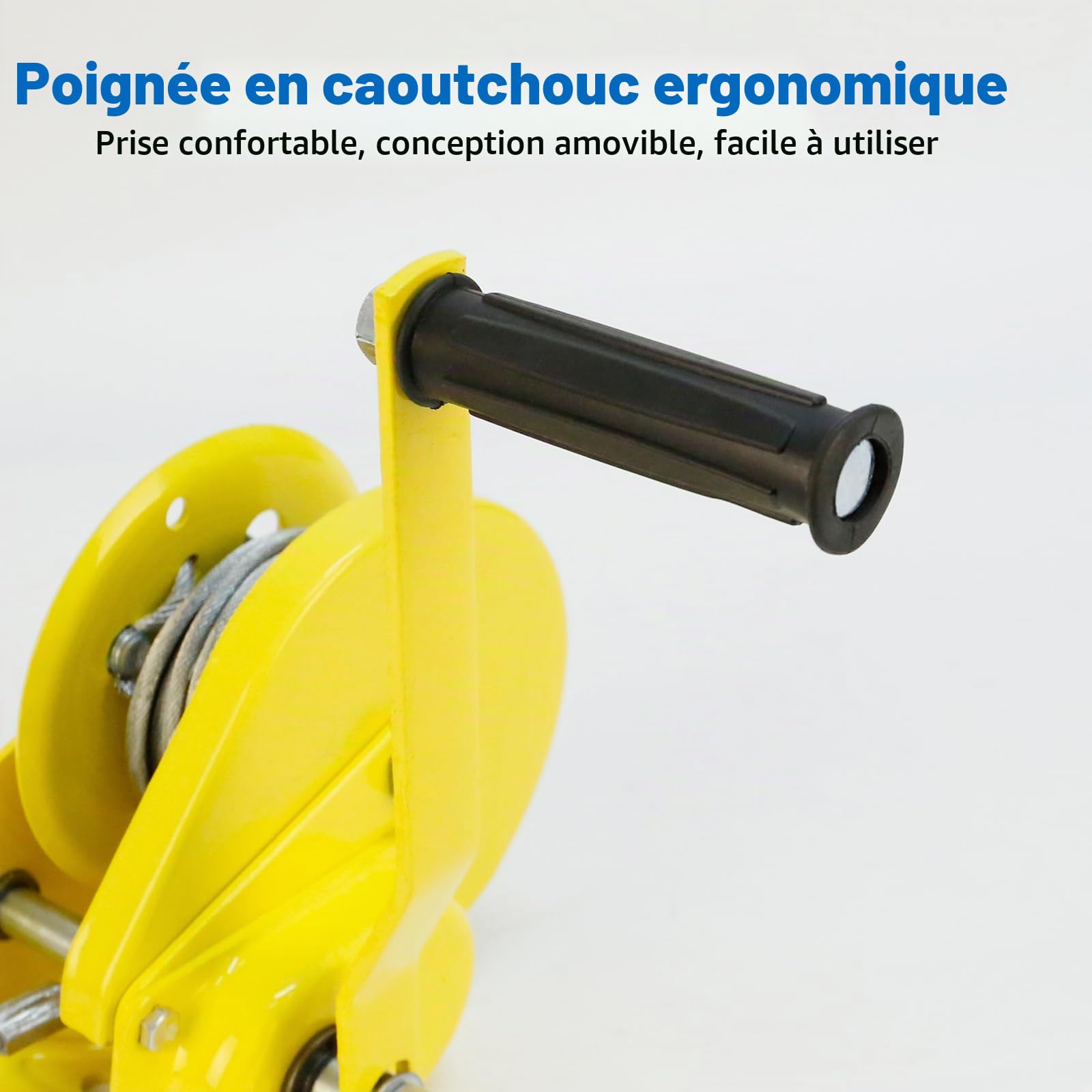 Treuil Manuel 544kg avec Câble en Acier de 10 m, Frein Automatique