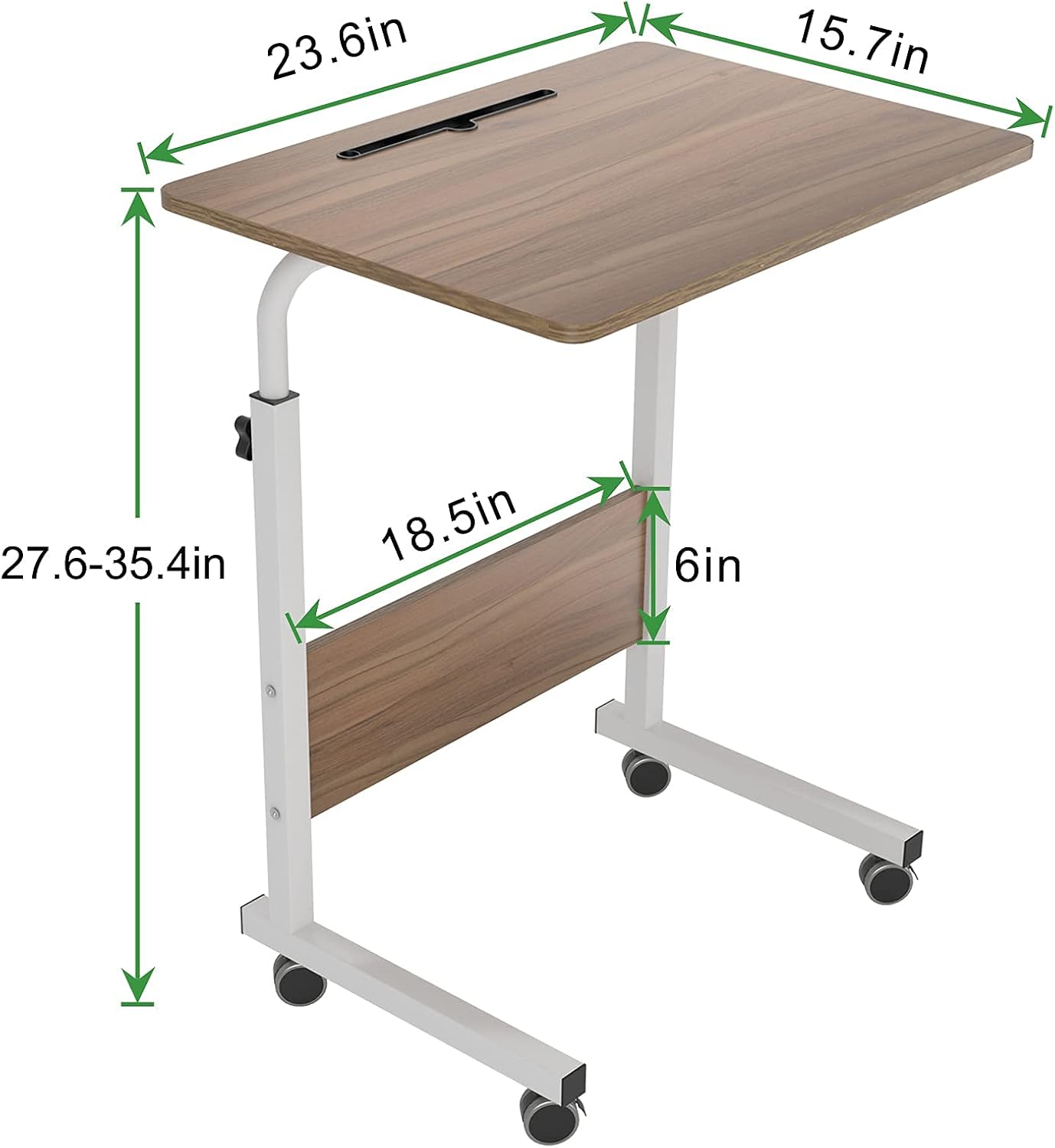 SogesHome 23.6 inch Adjustable Mobile Bed Table Portable Laptop Computer Stand Desks with Tablet Slot Cart Tray, Teak
