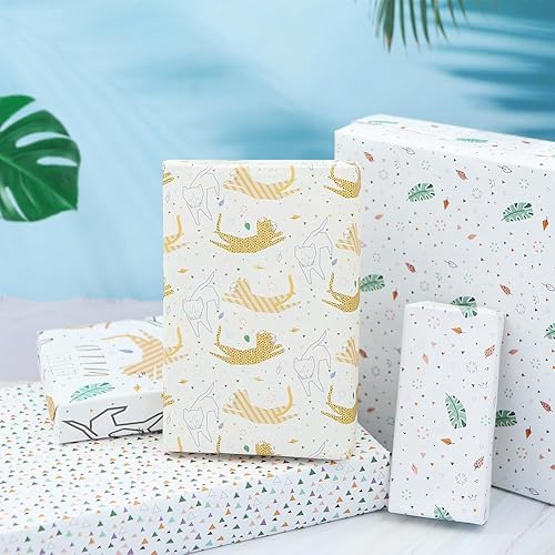 Miniatura 4 de Go Wild Safari Jungle Animals Leopard Cats Monstera Leaf Papel de regalo Hojas planas (4 hojas, 4 diseños: 15 pies cuadrados ttl)-Para niñas y