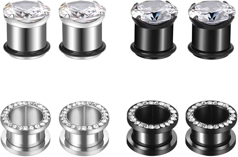 3 Paires Écarteurs D'Oreilles Acier Inoxydable Argent Noir - Tunnels Oreilles 8-25mm Formes O Cœur Larme