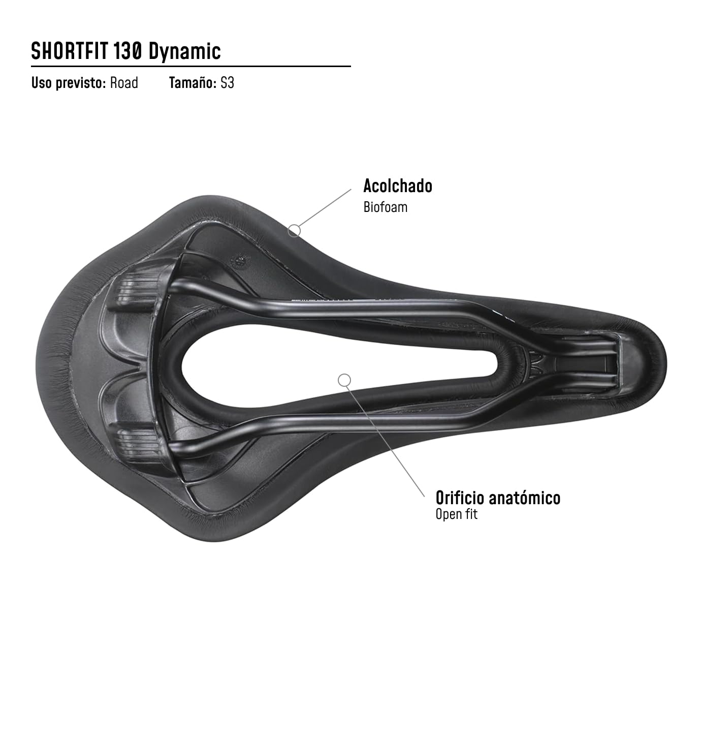 Selle San Marco SHORTFIT 130 - Sillín de Bicicleta de Carretera Corto y Ergonómico con Hueco Central - Talla S3, Negro