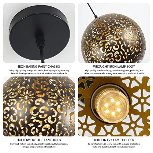 Djamel Turkish Lamp Vintage Chandelier Round Moroccan Lamp Etching Pendant Light, Black Iron Hollow Carved Arabic Ceiling Hanging Light Pendant Lighting For Kitchen Island Restaurant Hallway Foyer #TOP5