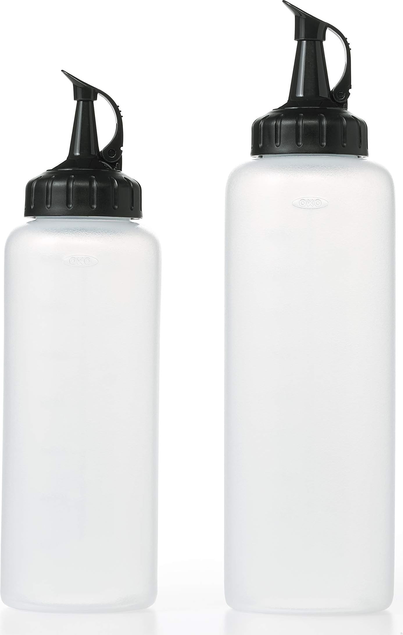 OXO 11227300 スクイーズボトルセット クリア Set 11227300 | 計量マーク付きの12オンスと16オンスのボトルが含まれます。メッキ、調味料、ソース、オイル、キッチンでの使用に最適です。