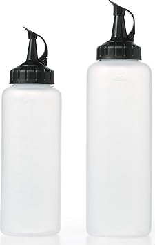 OXO Good Grips Chef's Squeeze Bottles for Sauces and Dressings - Set of 2 | Includes 12 oz & 16 oz Bottles with Measurement Markings, Ideal for Plating, Condiments, Cooking Sauces, Oils, Kitchen Use