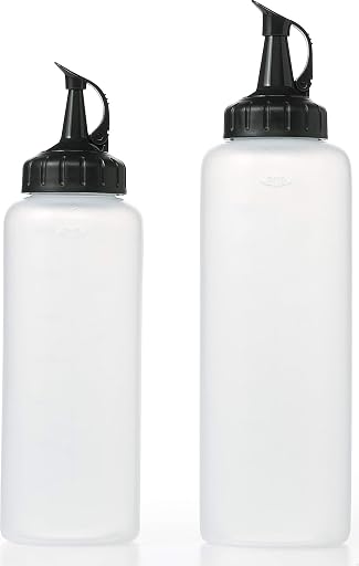 OXO Good Grips Chef's Squeeze Bottles for Sauces and Dressings - Set of 2 | Includes 12 oz & 16 oz Bottles with Measurement Markings, Ideal for Plating, Condiments, Cooking Sauces, Oils, Kitchen Use