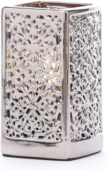 Illuminate Coro Rectangular Intricately Cut Out Table Lamp With Beautiful Shiny Metallic Finish, Ceramic, Chrome (A++ To E)
