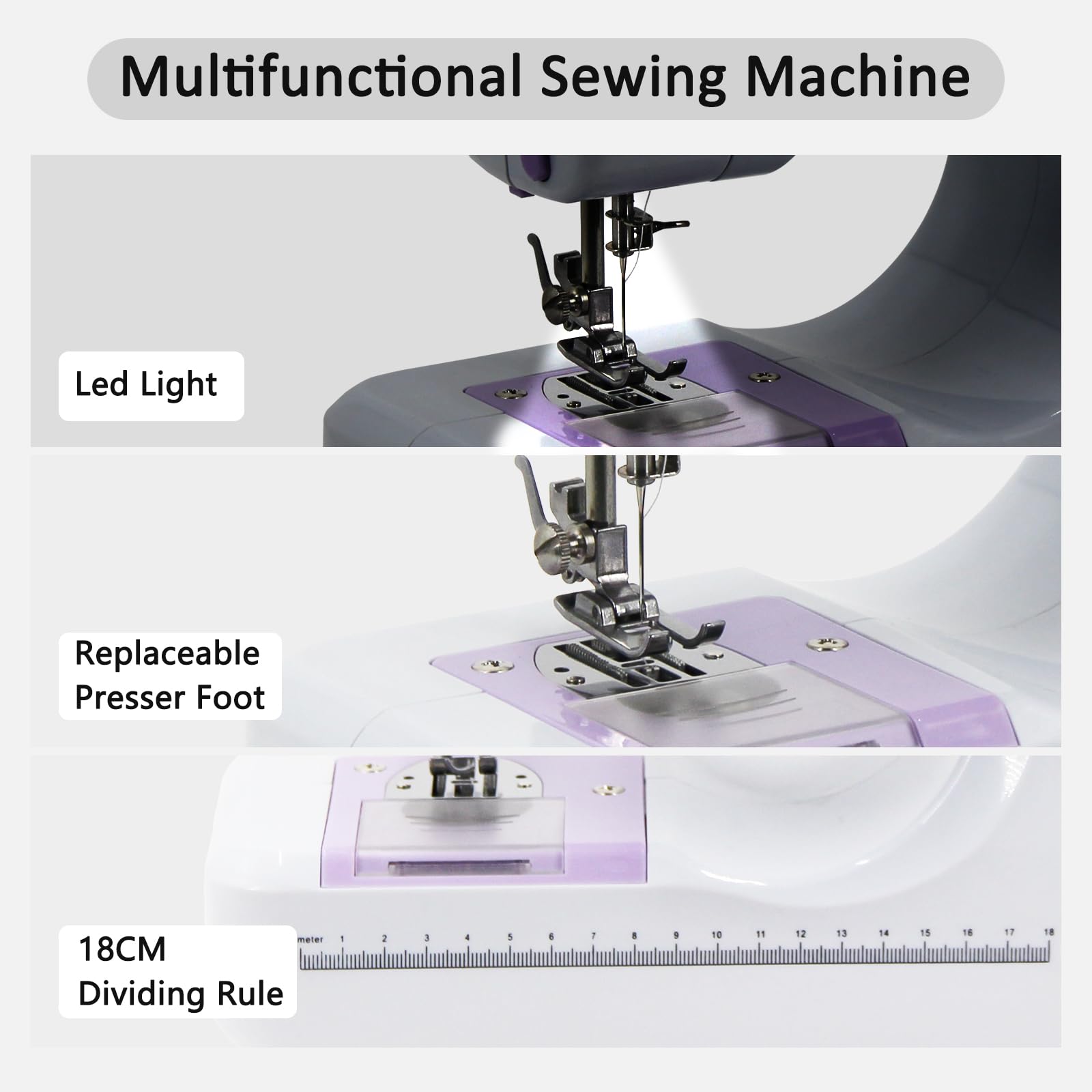 Nähmaschine für Anfänger, Elektrische Nähmaschine Kleine, 12 Stichprogrammen Handnähmaschine Mini Sewing Machine,Tragbare Nähmaschinen mit LED-Licht, Fußpedal & Nähset