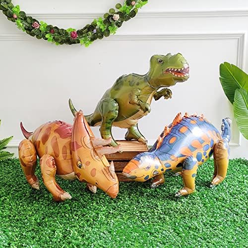Gejoy 3 Pieces 3D Dinosaur Balloons Standing Dinosaur Balloons Foil Dinosaur Inflatable Balloons For Dinosaur Jungle Themed Birthday Baby Shower Party Decoration Supply - View #8