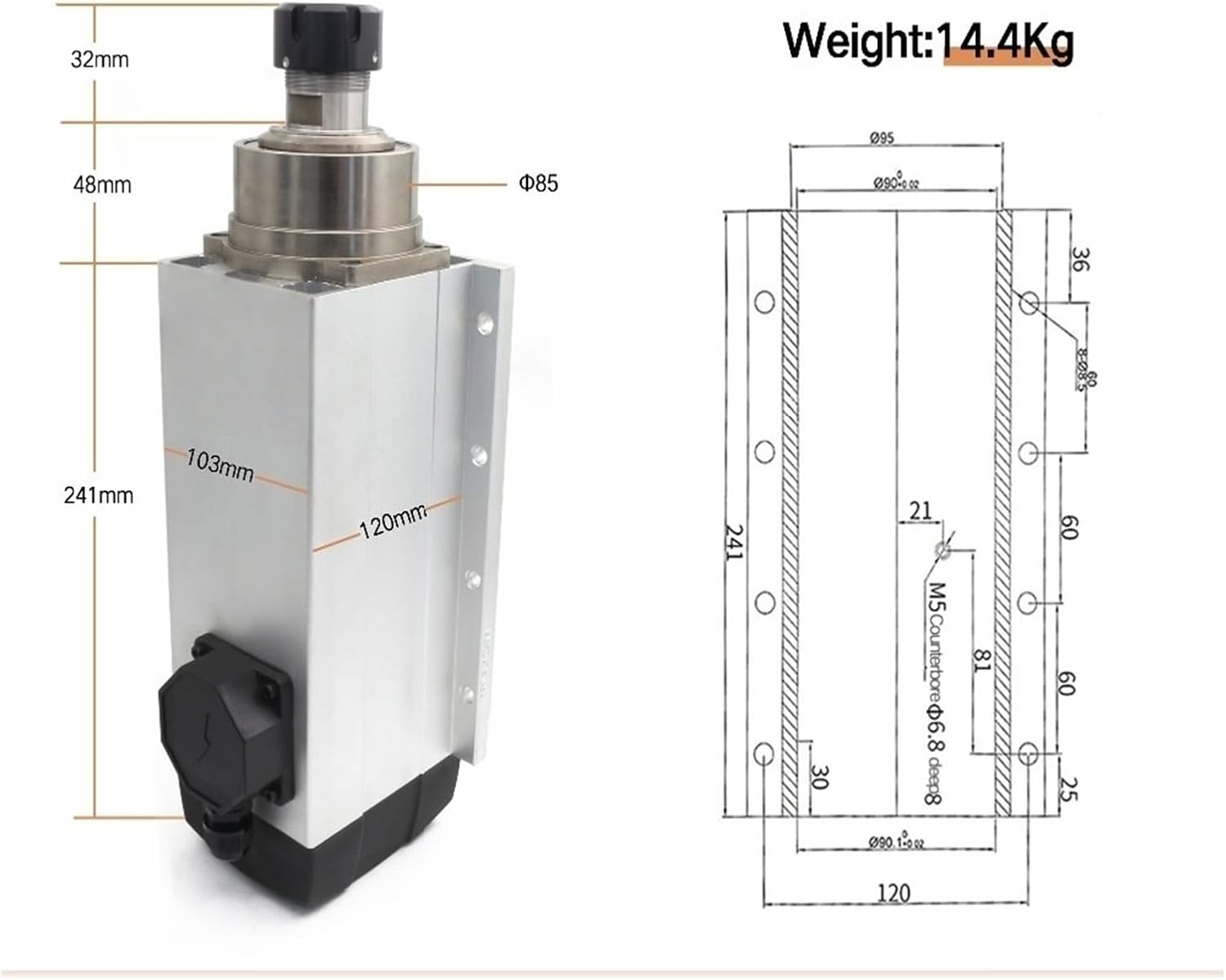 Square Air Cooled Spindle 6KW 380V ER32 0.01mm 4 bearings for CNC Engraving Milling Machine
