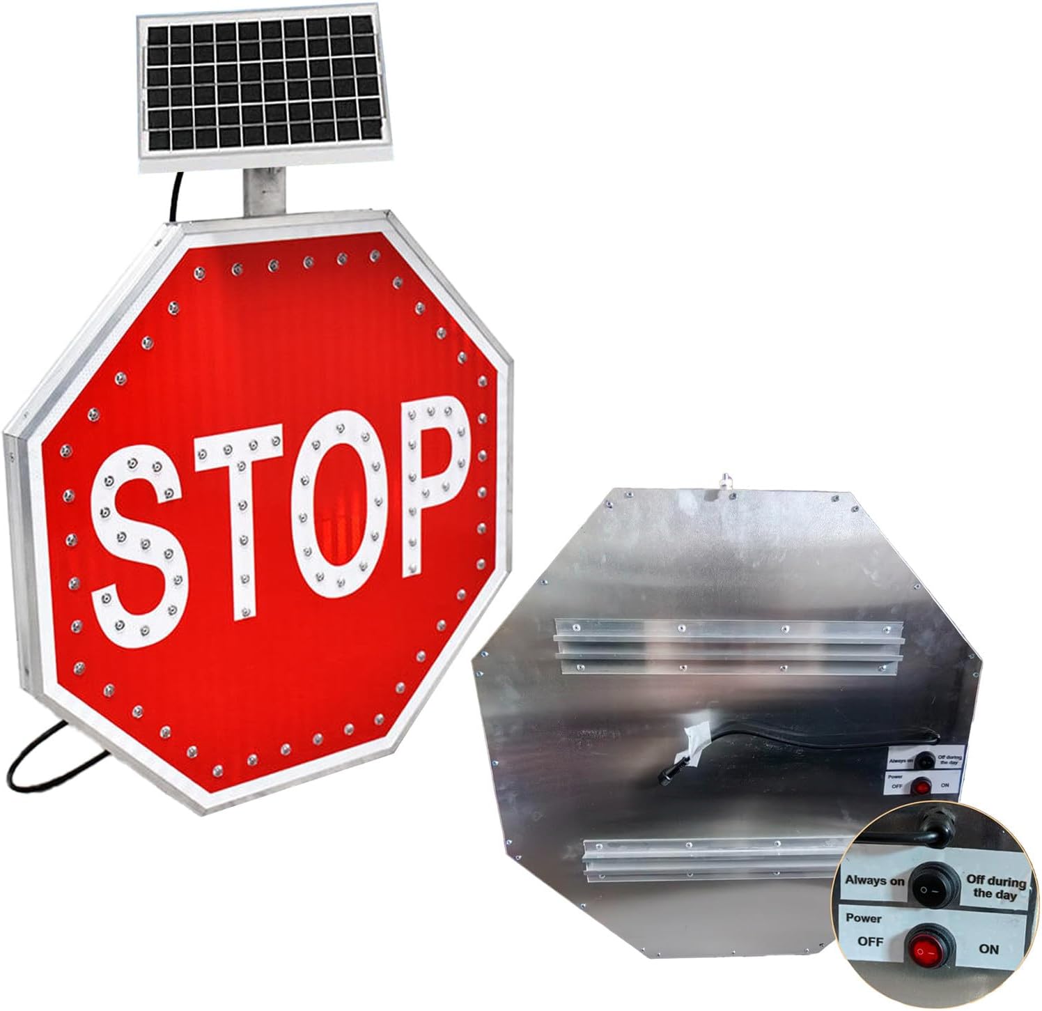 30" Solar Power Flashing Traffic Signs - LED Lighted Road Signs with Engineer Grade Reflective Film for Construction Sites & Highways - Durable & Weather-Resistant