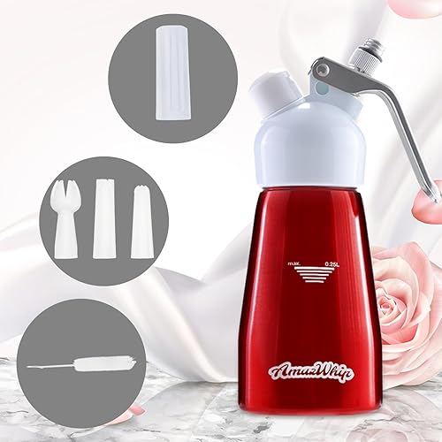 Miniatura 12 de Dispensador de crema de 8.5 fl oz para todas las aplicaciones en frío, batidor de crema de aleación de aluminio duradero con 3 boquillas decorativas