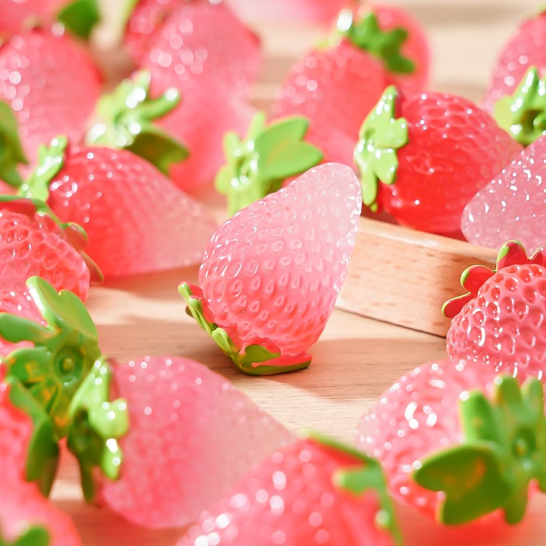 20 Pcs Luminous Mini Strawberries Resin Tiny Artificial Fruits