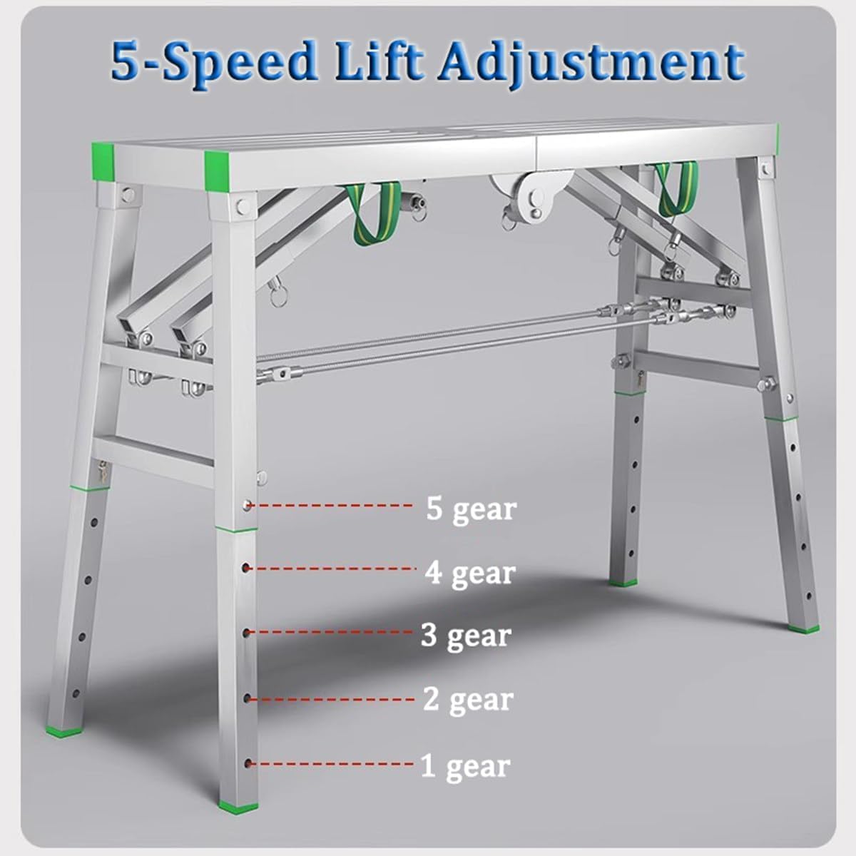 Multipurpose Work Platform Scaffold Tower with 5 Gear Adjustable Height Folding Scaffolding Equipment for Home Improvement