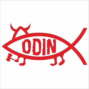 Sticker - Decal - JDM - Die Cut - Odin Fish - 198x99 mm - JDM - Die Cut - Car - Truck - Bus - Window - Laptop - Coach - Rear Window - red