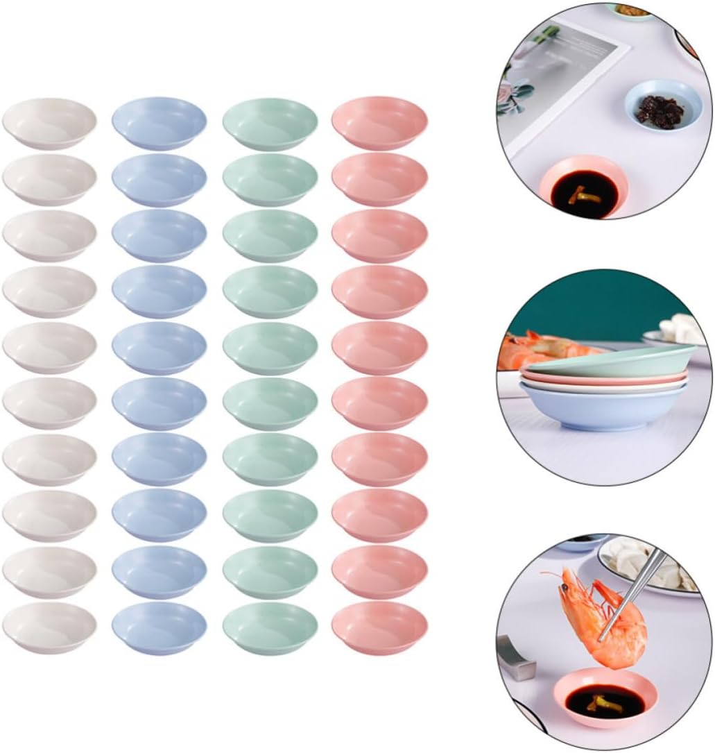 40pcs Wheat Straw Soy Sauce Dishes Lightweight Multi-purpose Flavor Seasoning Plates for Food Stores and Families, Sturdy round Dip Bowls for Tableware and Side Dishes