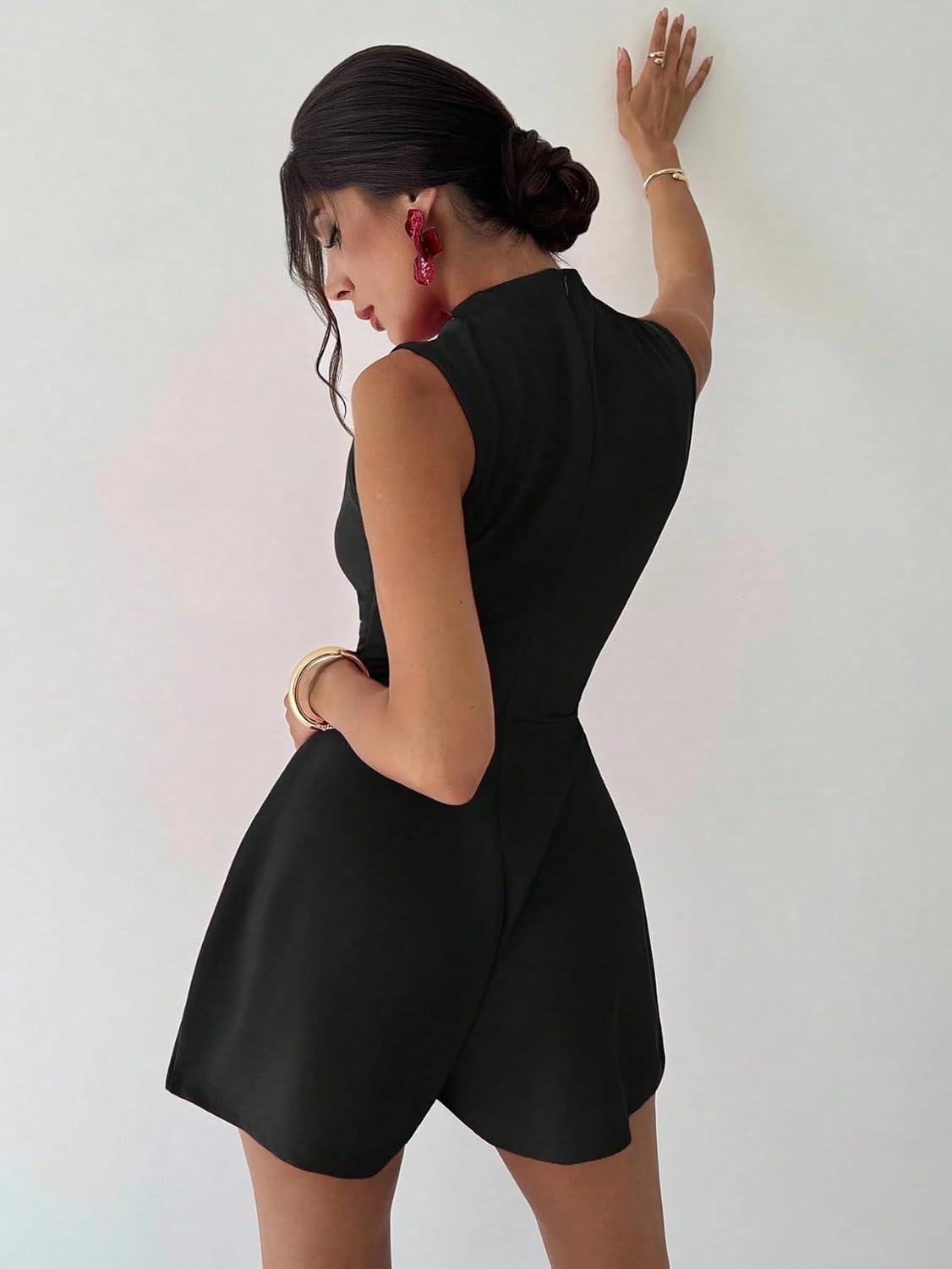 Rompers for Women Summer 2026 Elegant Party Pleated A-Line Mini Dress Romper