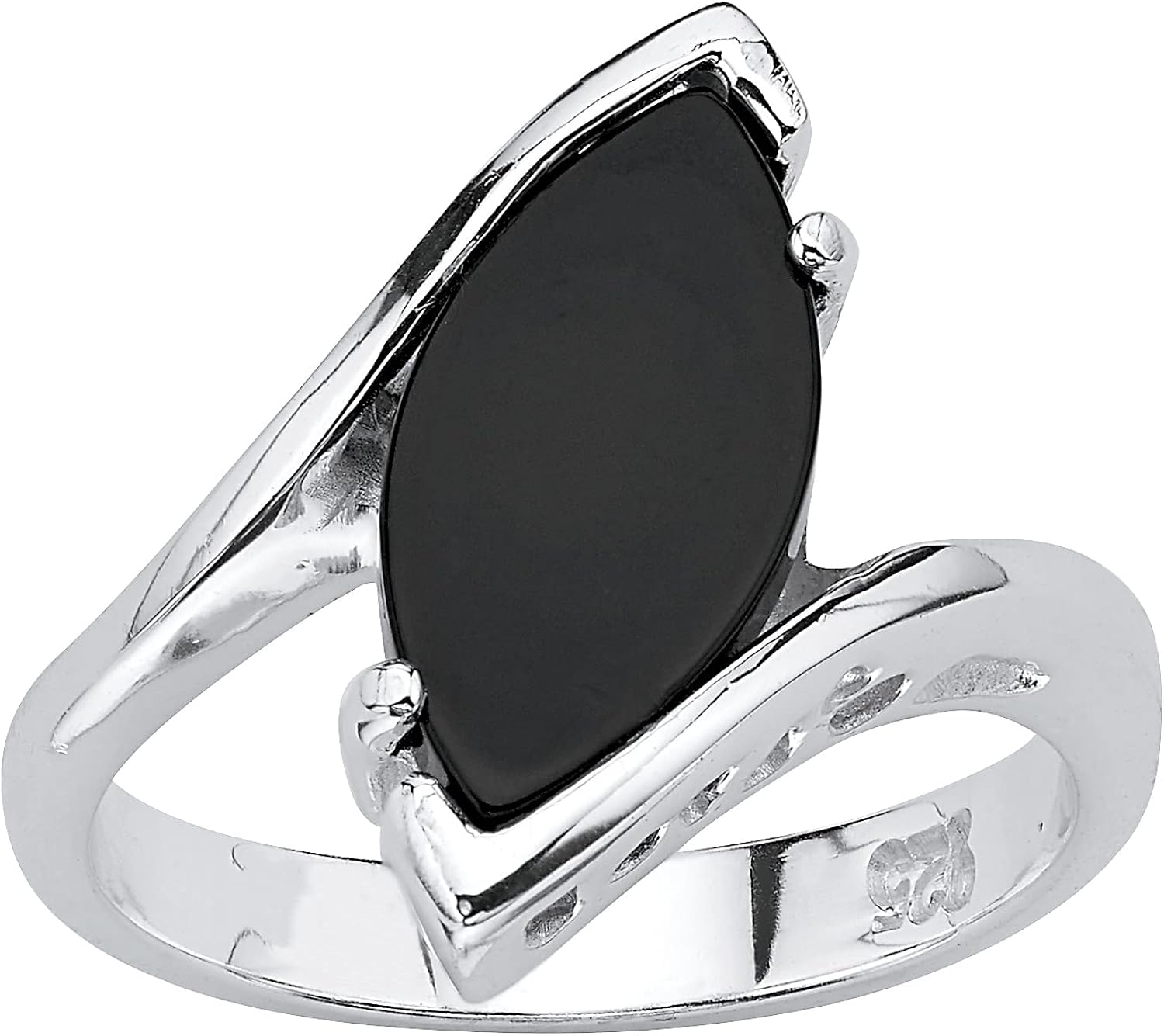 PalmBeach Jewelry 18K Yellow Gold Plated or Sterling Silver Marquise Shaped Natural Black Onyx Bypass Ring