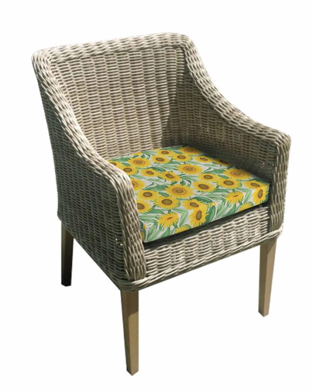 2 Pack Yellow Sunflowers Waterproof Cushion Covers with Ties, Outdoor Patio Chaise Lounge Chair Seat Cushion Slip Covers Replacement(Only Cover) Summer Botanical Wild Floral Leaves 24