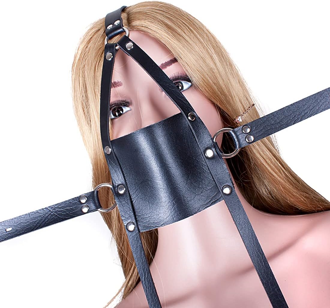 Leather Mask Restraint Y Shape Head Harness Belt Lockable Gag Adjustable Headgear Adult SM Bondage Mouth Gag Mask Fetish Toy Black