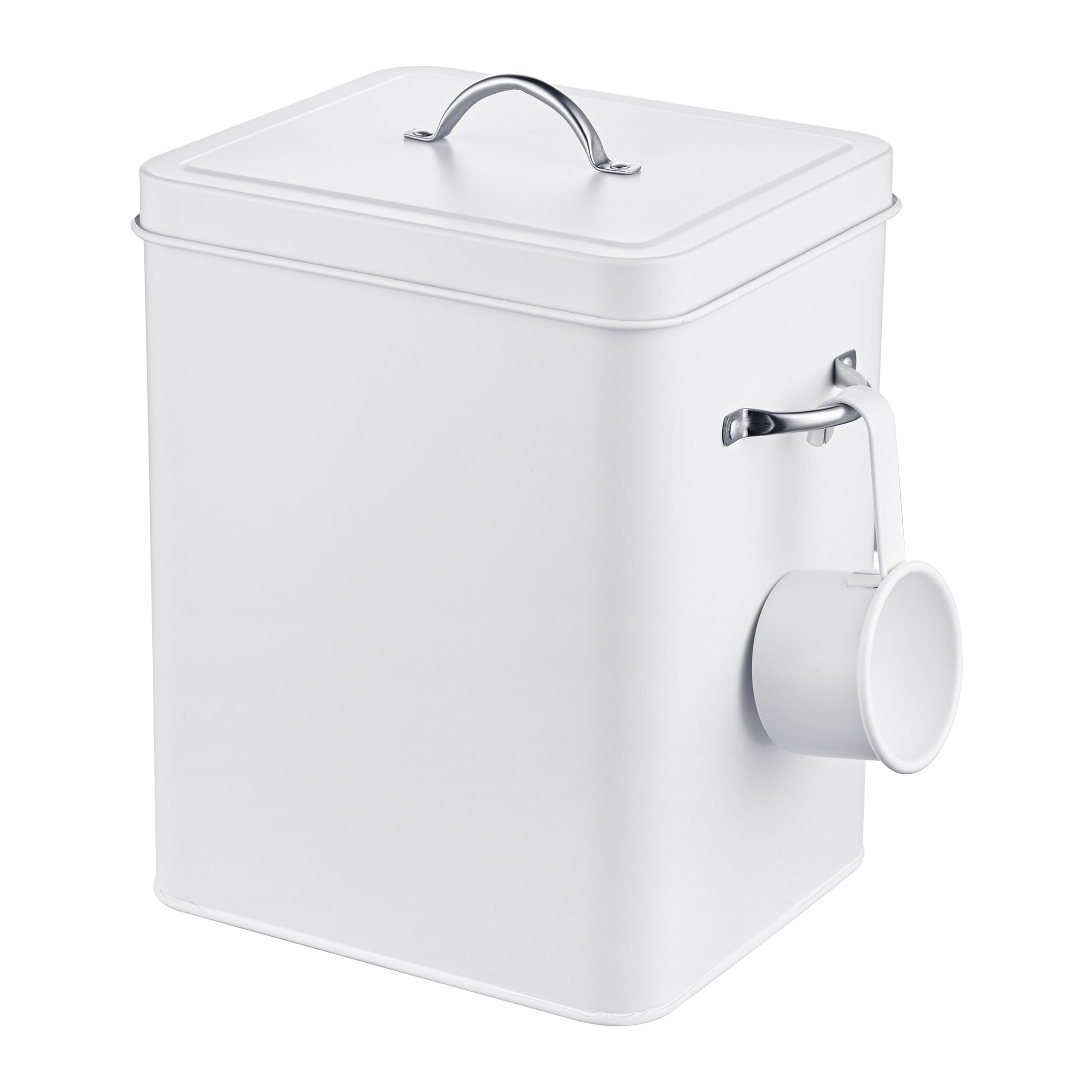 Relaxdays Contenitore per Polvere in Metallo 6L con Coperchio e Misurino, Design retrò, Bianco, 25.5x18x15.5 cm