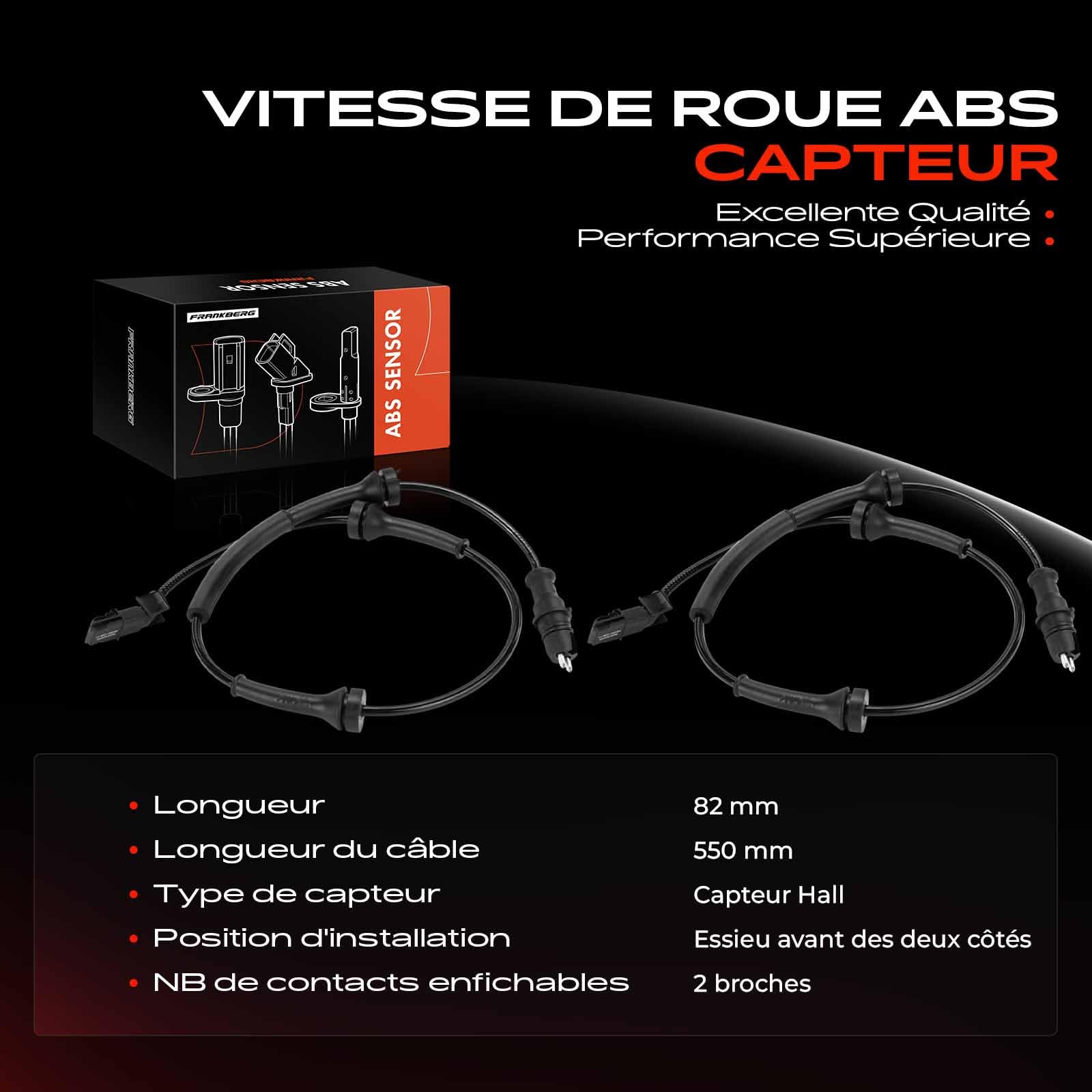 Frankberg Capteur ABS 2-Pôles Compatible avec Laguna II BG0/1 Espace IV JK0/1 Laguna II Grandtour KG0/1 Vel Satis BJ0 Remplacer# 8200084125