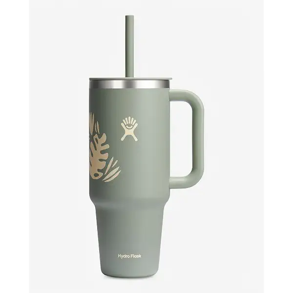Hydro Flask 40 Oz Travel Tumbler with Handle, Lid and Straw - Insulated Stainless Steel in 40 Oz Botanical Bliss Green 10